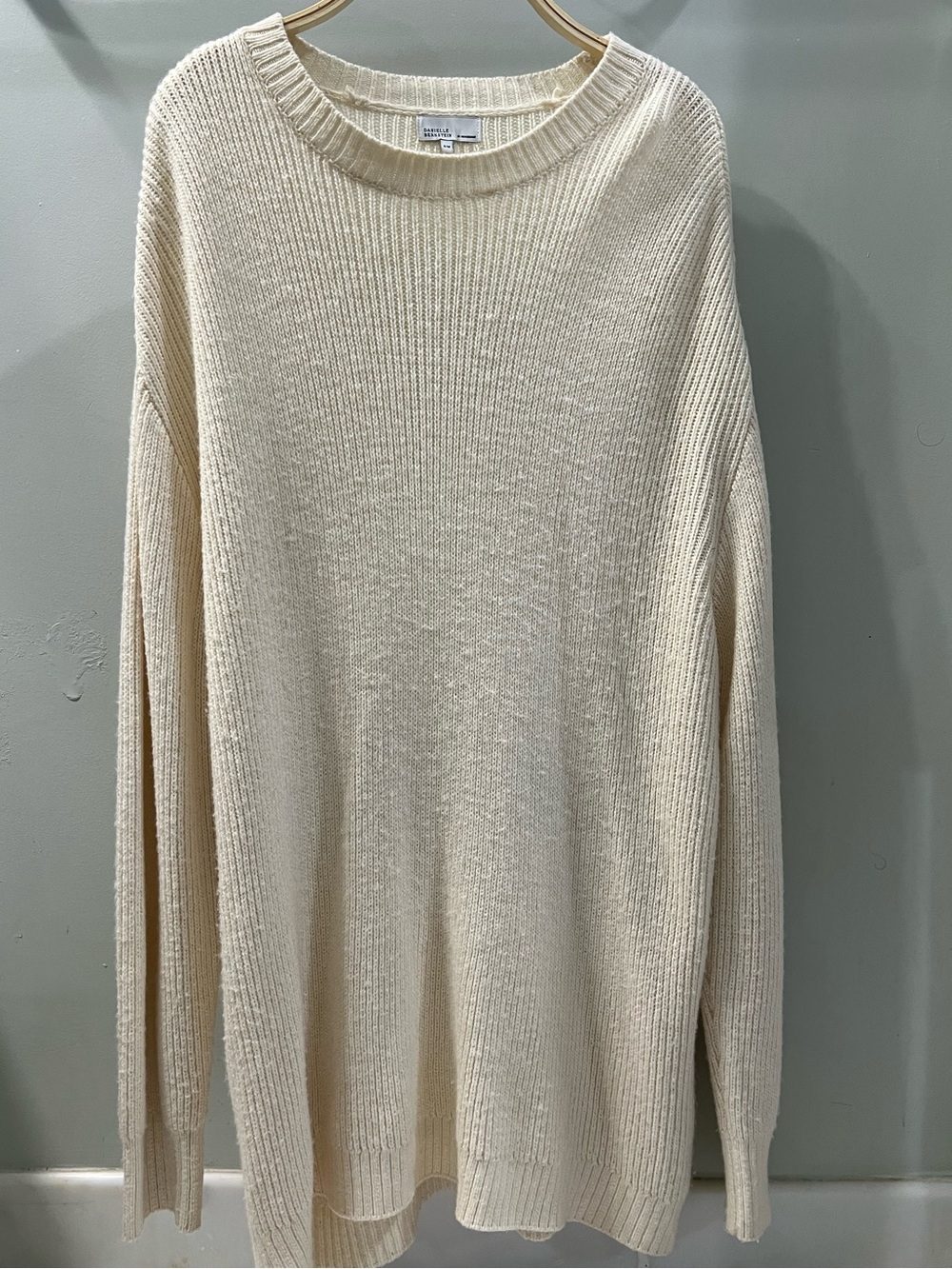 DANIELLE BERNSTEIN Cream Ribbed Crewneck Sweater Dress